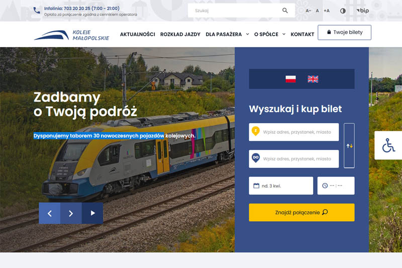Koleje Małopolskie z nową stroną internetową